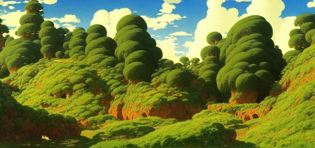 Image similar to ghibli illustrated background of a strikingly beautiful landform by vasily polenov, luminism, eugene von guerard, ivan shishkin, albert edelfelt, john singer sargent, albert bierstadt 4 k