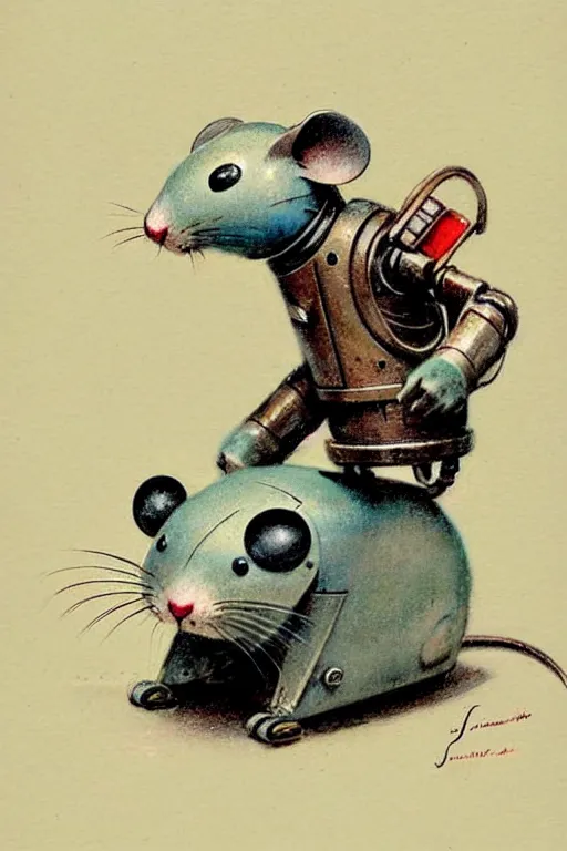 Prompt: (((((1950s retro robot mouse. muted colors.))))) by Jean-Baptiste Monge !!!!!!!!!!!!!!!!!!!!!!!!!!!!!!