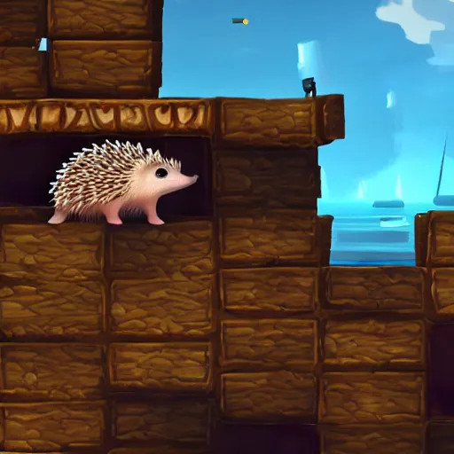 Image similar to hedgehog on a ship in seqa of thieves, game, screenshot, epic