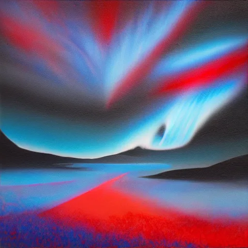 Prompt: the epic orphism painting'blue arctic void with black and red aurora borealis ', stunning masterpiece, trending on artstation