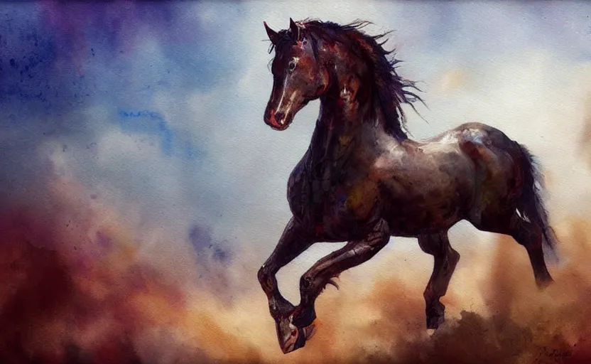 Image similar to a painting of pepsihorse trending on artstation in the style of greg rutkowski, 3 d, watercolor, beautiful, horse, pepsi, fluid