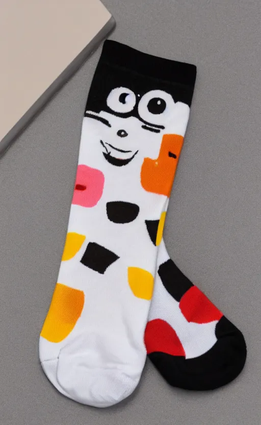 Image similar to live socks with big cute eyes, cute smile and small thin legs and arms, realistic, photo, 8K, photorealistic detailed