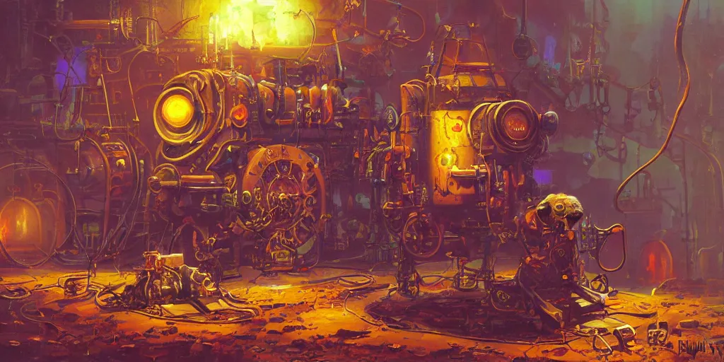 Image similar to A rat with steampunk goggles is building a steam machine, art by PAUL LEHR