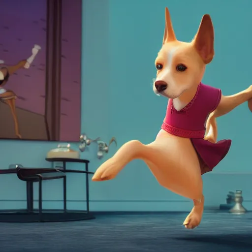 Prompt: women working, in the style of disney, comic book style, the dog is doing a ballet dance, highly detailed, 8k resolution, octane renderer