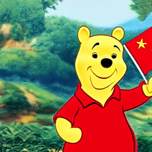 Image similar to winnie the pooh saluting the chinese flag