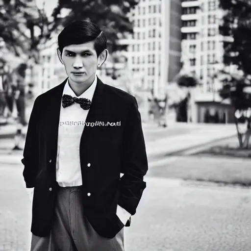 Image similar to outdoor portrait of jose rizal as a handsome young man in 2 0 2 2, 3 0 years old wearing stylish modern clothes, photo taken in 2 0 2 0, 3 5 mm f 1. 4 digital photo, matte colors