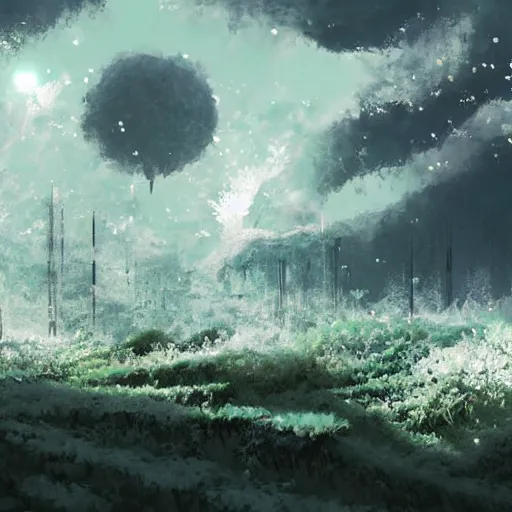 Prompt: vague antidescriptive acrylic vital exopoison fluid blob nier automata pixiv scenery artwork : nature dream vegetation magic density infinite, macro seminal dream points of icy, frozen vaporwave shards tempted to turn into a dream scenery, high quality topical render, nier automata, concept art