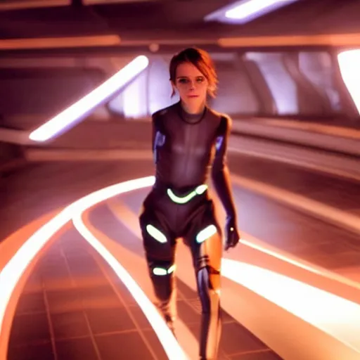 Image similar to emma watson in the movie tron legacy ( 2 0 1 0 ), cinematic, film still