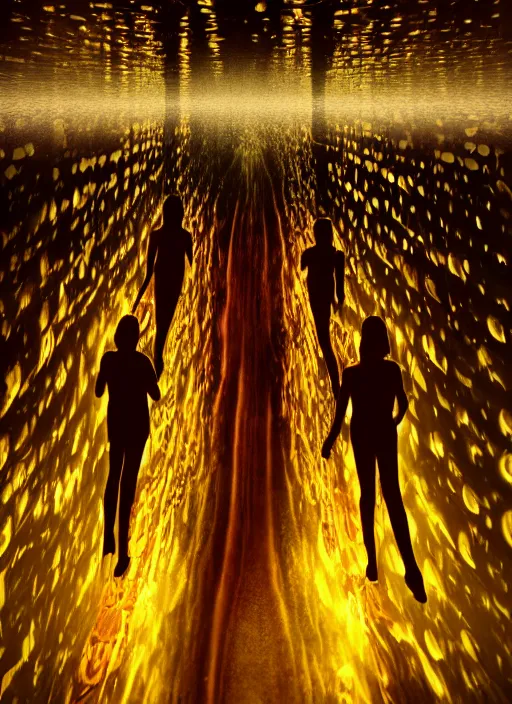 Image similar to cinematic shot epic group happy humans, hyper realistic, mood lighting, fantasy, detailed flow of beautiful digital images, floating graphics, dripping light drops, supercomputers text to images, beautiful graphics, highly detailed, super realistic, perfect lighting pixel sorting, style sheet