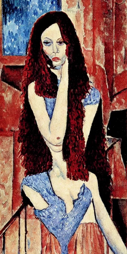Prompt: a film still of suspiria by dario argento 1 9 7 7 movie, painted by modigliani, impressionism, pointillism, high quality, detailed, print!