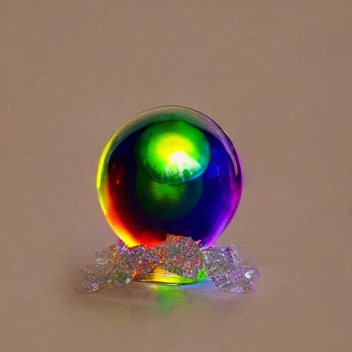 Prompt: orb filled with multi rainbow colored broken glass