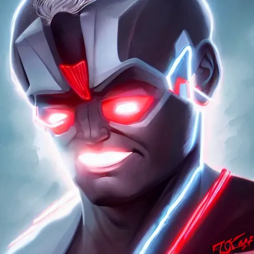 Image similar to a dark skinned, electricity themed superhero with white hair and red eyes. Drawn by Geoffroy Thoorens. Raphael Lacoste. Kuvshinov ilya