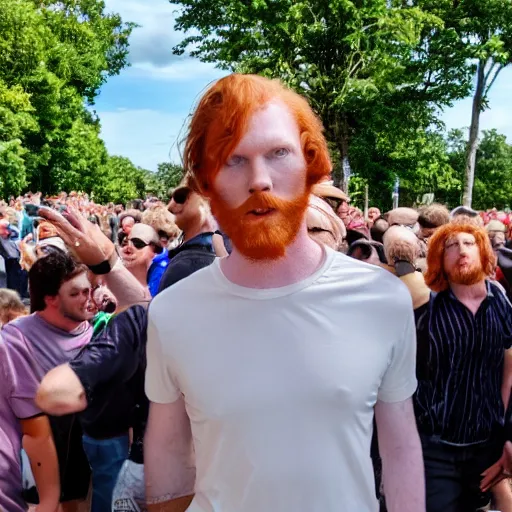 Image similar to a 7 foot tall, ginger, balding man walking among the crowd