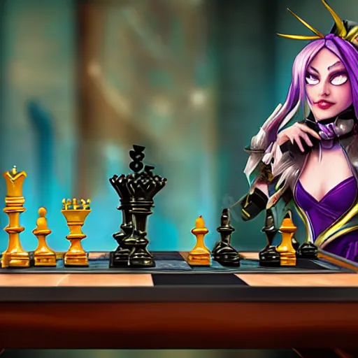 Prompt: Jinx (from Arcane) sitting by a table playing chess