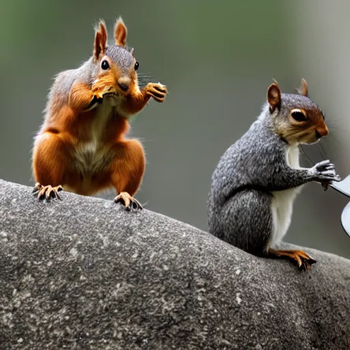 Image similar to close up of squirrel punching a blackbird, cinematographic shot,