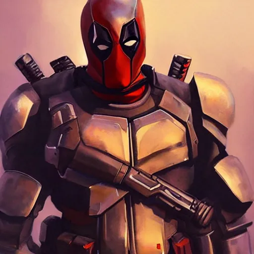Prompt: greg manchess portrait painting of armored deadpool as overwatch character, medium shot, asymmetrical, profile picture, organic painting, sunny day, matte painting, bold shapes, hard edges, street art, trending on artstation, by huang guangjian and gil elvgren and sachin teng
