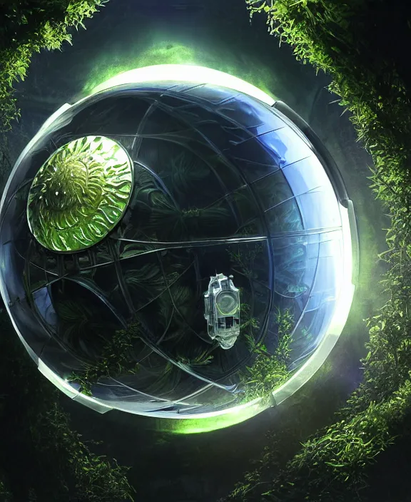 Image similar to dyson sphere, transparent clear see - through image of lush botany, aurora spaceship environment, ultra realistic, concept art, photorealistic, octane render, 8 k, unreal engine. art by gustave dore and nori inoguchi and sam kaplan and zachary goulko and christopher marley and artgerm and alphonse mucha