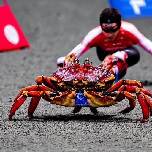 Prompt: 2 0 2 2 world championship giant crab riding, jockeys, 2 0 0 m race