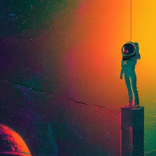Prompt: beautiful screaming astronaut, horror poster 9 0 s, cosmic horror, abstract, ghostly, arcade, duotone, poltergeist, intricate, elegant, highly detailed, photo real, hyperrealism, smooth, sharp focus, unreal engine 5, raytracing, art by beeple and mike winkelmann, ultraviolet colors,