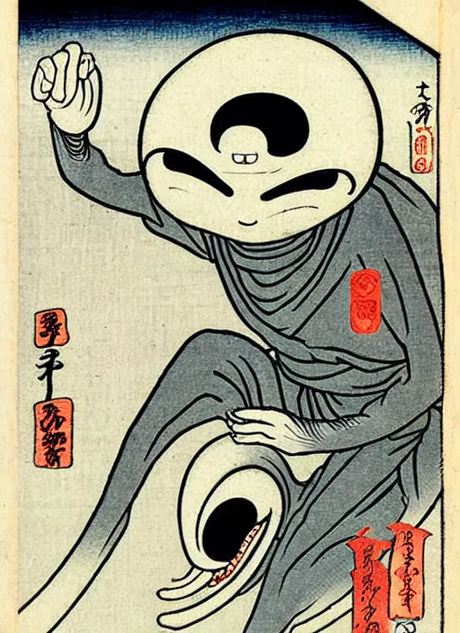 Image similar to a grey alien as a yokai illustrated by kawanabe kyosai and toriyama sekien