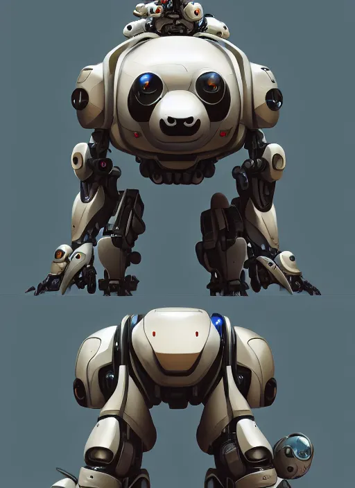 Image similar to a mecha android panda, goro fujita, naturel, hyper detailed, digital art, trending in artstation, cinematic lighting, studio quality, smooth render, unreal engine 5 rendered, octane rendered, art style by klimt and nixeu and ian sprigger and wlop and krenz cushart.