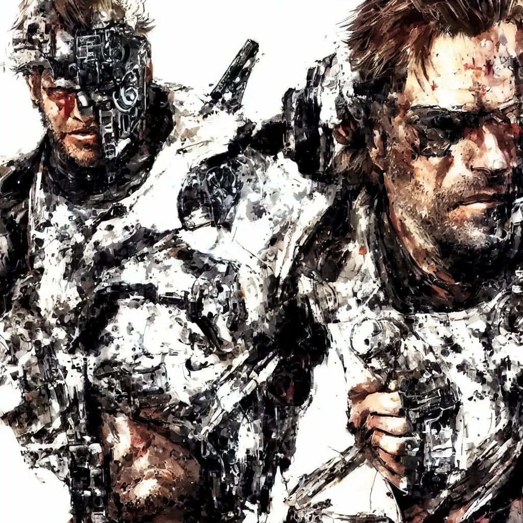 Image similar to a close-up portrait of Arthur Morgan from Red Dead Redemption as a cyborg, art by Yoji Shinkawa