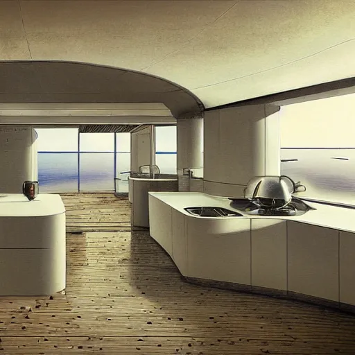 Image similar to a tidy futuristic kitchen in the sea by aertsen pieter