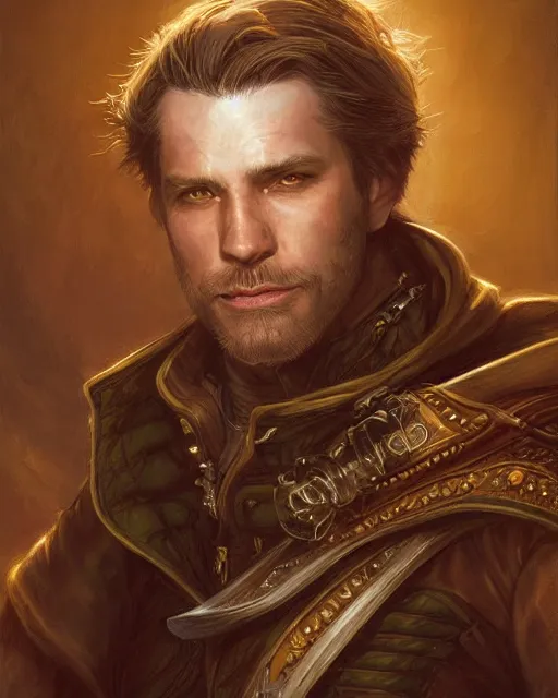 Image similar to white male rogue bard portrait, highly detailed, very intricate, cinematic lighting, closeup painted portrait, by donato giancola and rossdraws and magali villenueve, featured on artstation