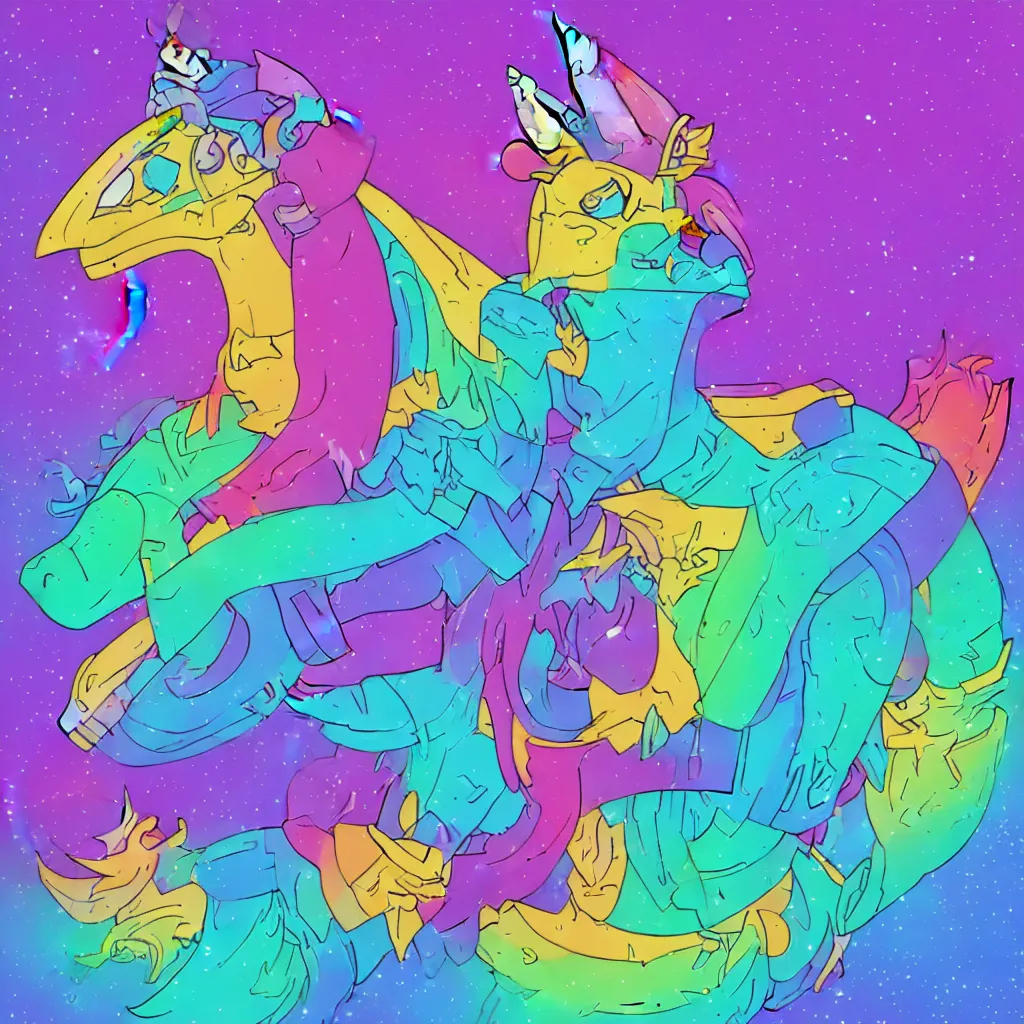 Image similar to Rainbow Robot Unicorn profile picture for social media sites. Limited palette, crisp vector lines