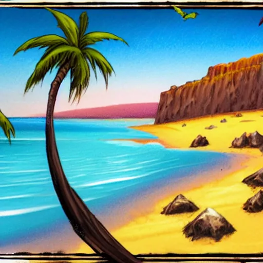 Image similar to a beach landscape, magic the gathering style