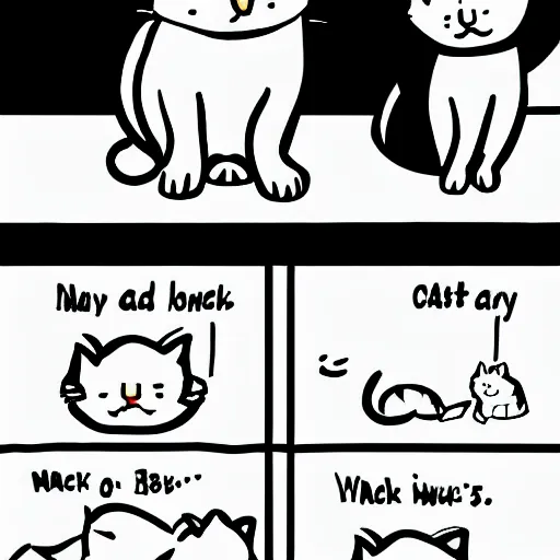 Image similar to a Scottish Fold cat and a British Short cat . both cats are grey. comic, black and white, by Jim Davis