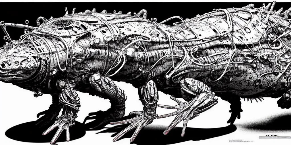 Image similar to a cyborg axolotl. ultrafine hyperdetailed illustration by kim jung gi and hans ruedi giger.