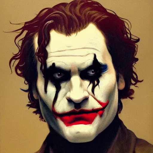 Prompt: Painting of Joaquin Phoenix as the Joker. Art by william adolphe bouguereau. During golden hour. Extremely detailed. Beautiful. 4K. Award winning.