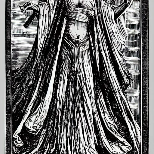 Image similar to illustrations of tarot cards in the style of gustave dore