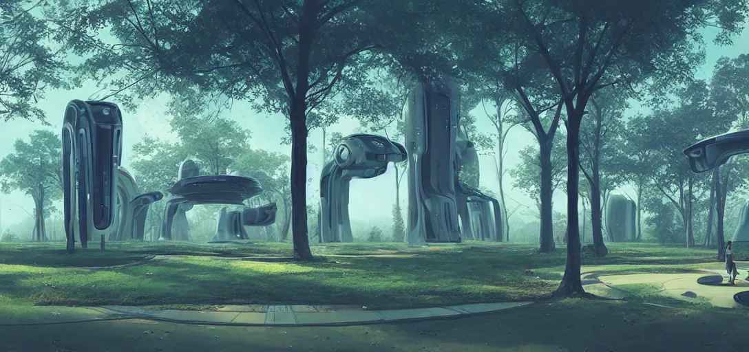 Image similar to futuristic abandoned park, sci - fi, digital art by beeple and simon stalenhag