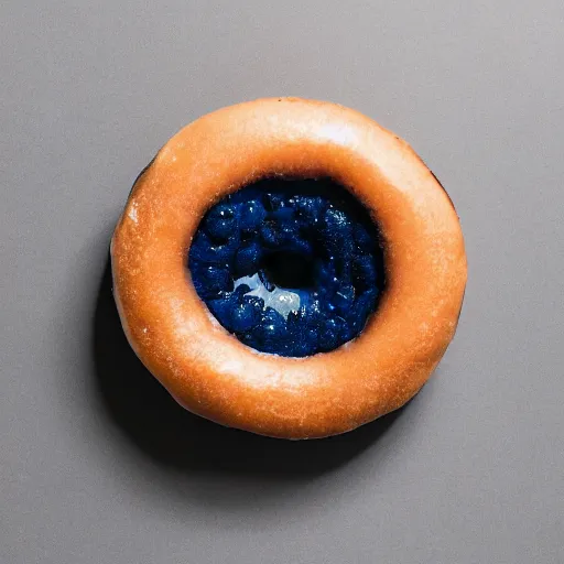 Image similar to Perfectly circular donut!!!!! in the style of a blueberry!!!!!!, trending on artstation, 4k, 8k, professional photography, overhead shot, 35mm lens