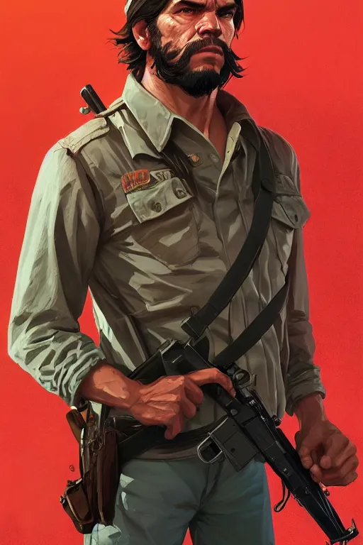 Image similar to highly detailed portrait che guevara in gta v, stephen bliss, unreal engine, fantasy art by greg rutkowski, loish, rhads, ferdinand knab, makoto shinkai and lois van baarle, ilya kuvshinov, rossdraws, tom bagshaw, global illumination, radiant light, detailed and intricate environment