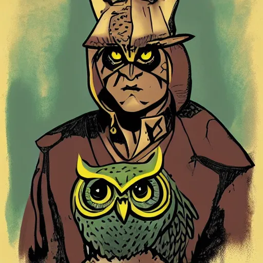 Prompt: a portrait of an owl warrior, comicbook art, in the style of mike mignola,