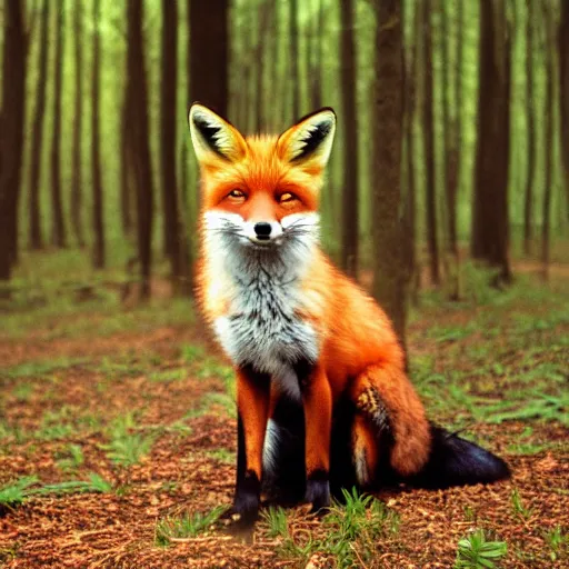 Prompt: a fox in the forest, fujifilm provia 100f, realistic photo