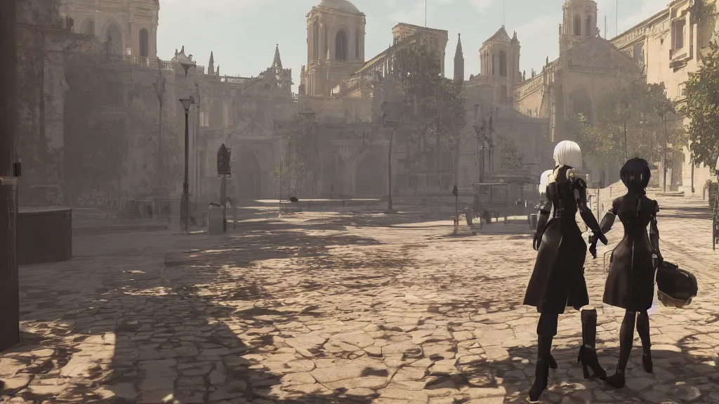 Image similar to Screenshot from Nier Automata, near Notre-Dame de la Garde in Marseille