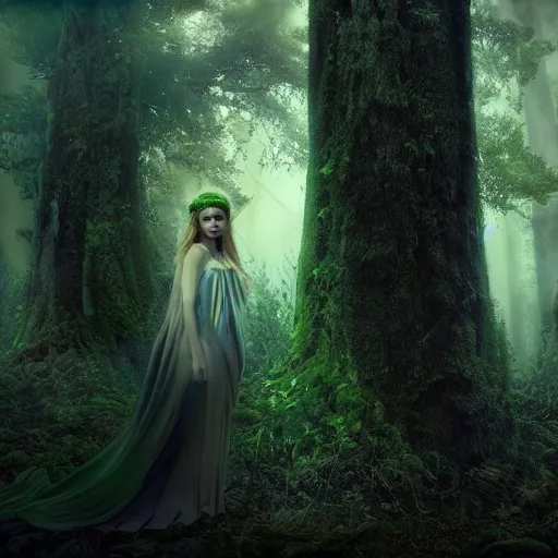 Image similar to goddess of the forest. fantasy. ultra realistic portrait of the women. forest. volumetric lighting. nature. haze. epic. cinema.