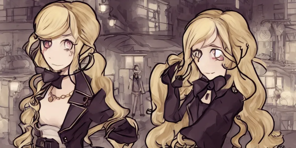 Image similar to visual novel sprites of a blonde haired steampunk detective girl, 2 d,