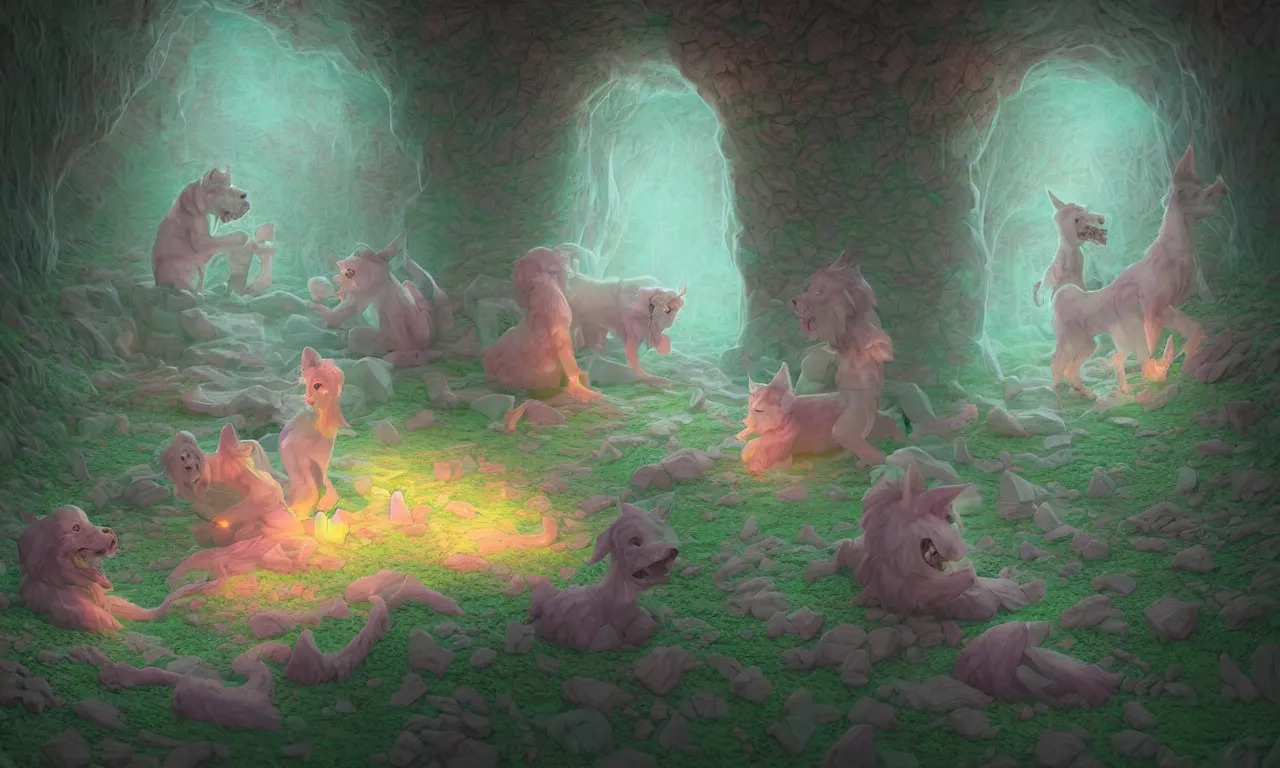 Prompt: kerberos realm, faked ticket, pastel colors, abandoned, ravine, 3 d art, digital illustration, perfect lighting