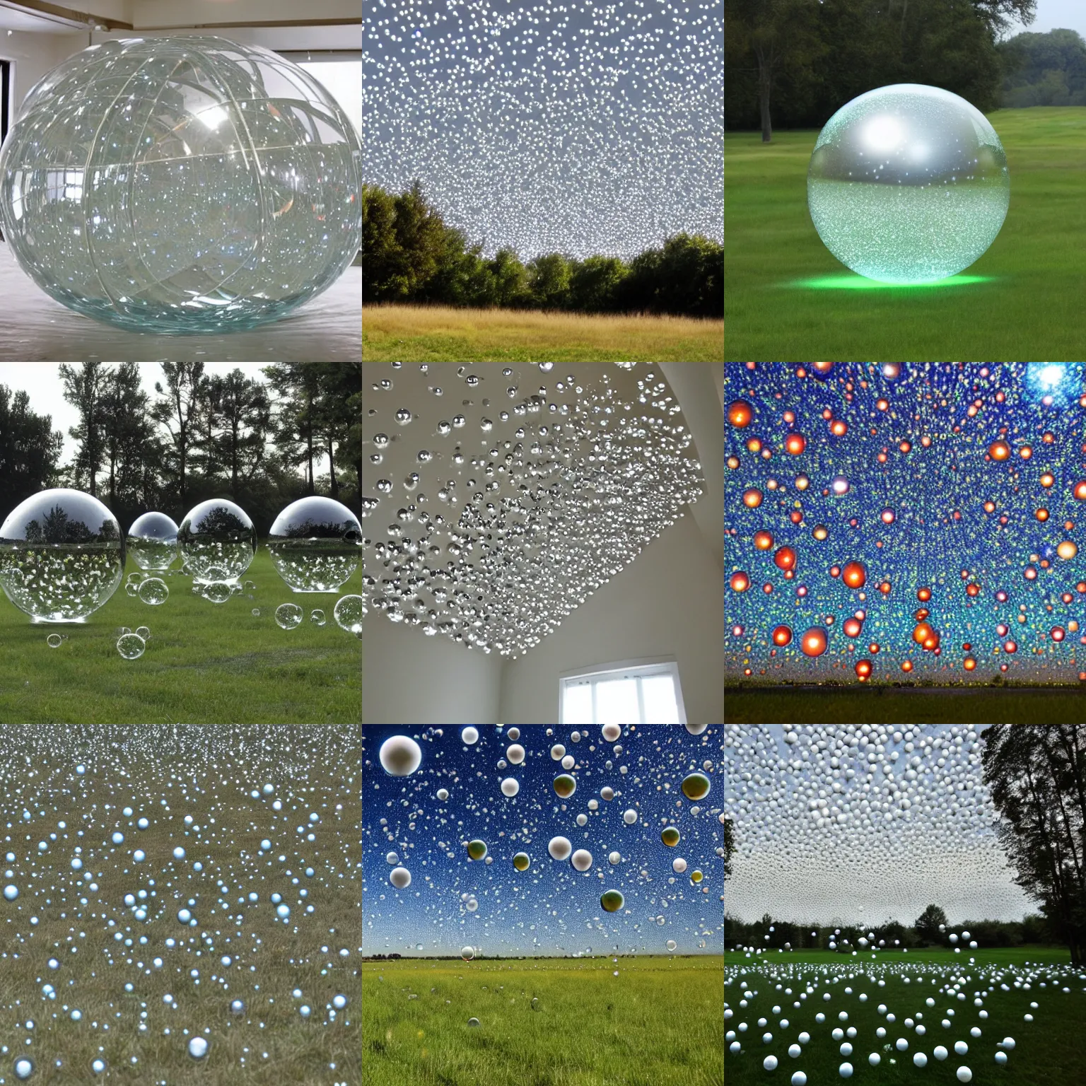 Prompt: large field of glass orbs that have a universe inside