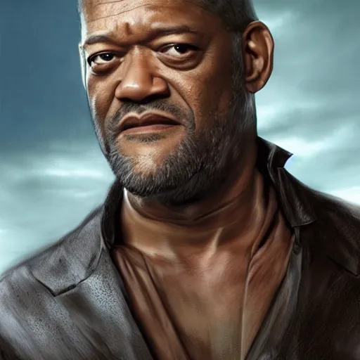 Image similar to a beautiful matte painting of laurence fishburne in an action movie, by steve argyle and mark arian