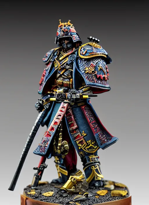 Image similar to 8 0 mm resin detailed miniature of a warhammer 4 0 k samurai with laser swords, product introduction photos, 4 k, full body,