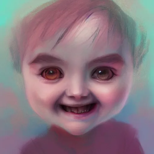 Prompt: happy and cute face of baby sey made by nebula space, face only, model shot, big eyes, big smile, pencil drawing, pastel, smooth, soft lights, magic by marc simonetti