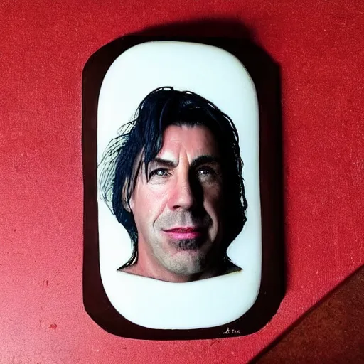 Image similar to dark chocolate relief that looks like till lindemann, dark chocolate portrait