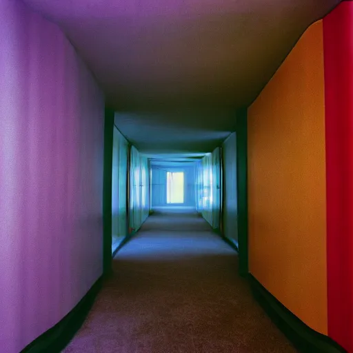 Prompt: noisy color photograph of a retrofuturist liminal space, wonderland, vertical, minimalist, cinematic, soft vintage glow