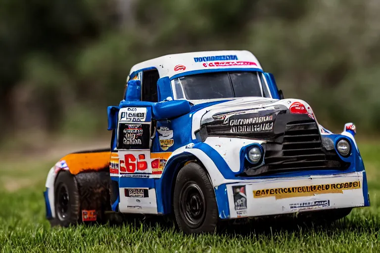 Image similar to racing truck made out of cigarettes, 55mm f/11 , race photography,
